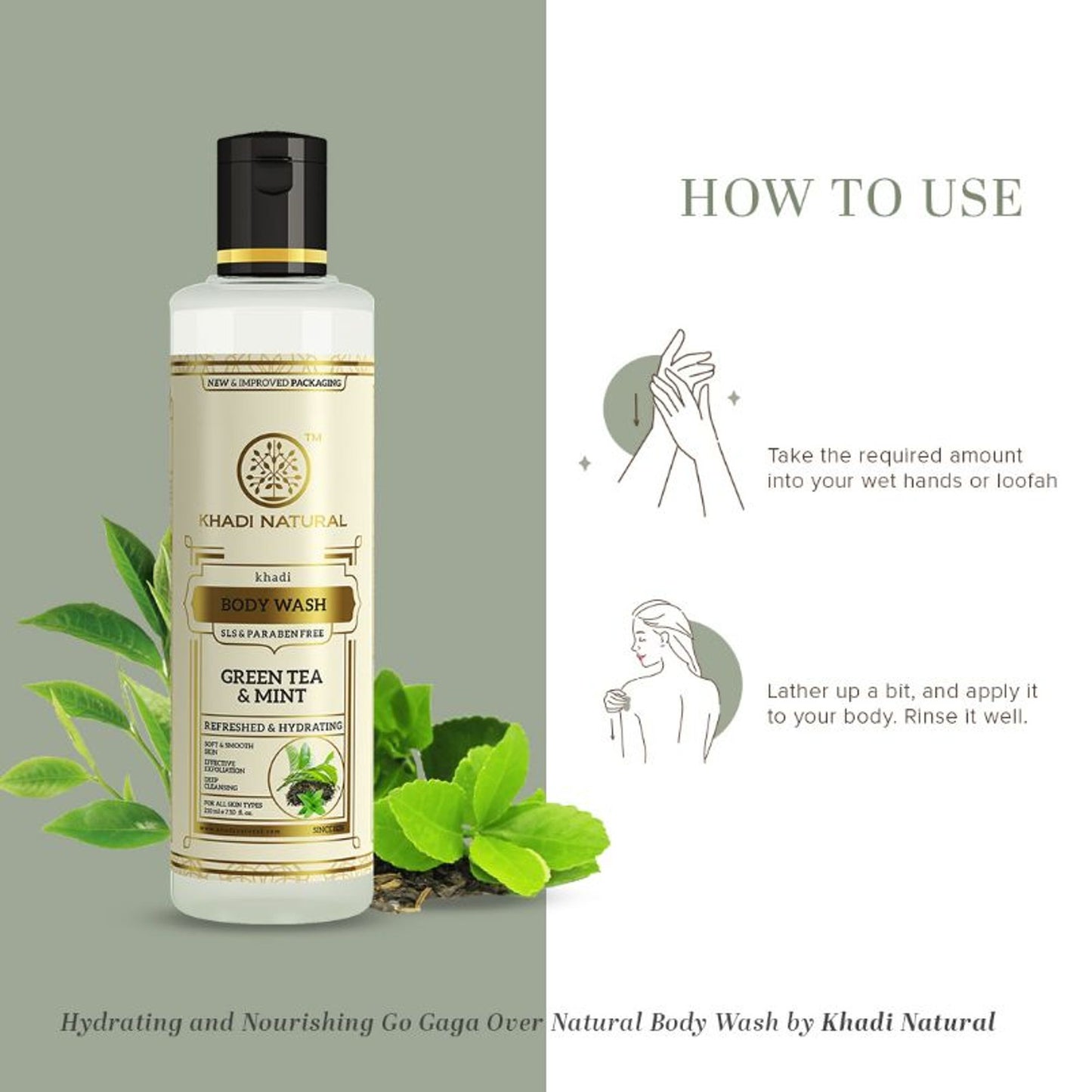 Khadi Natural Green Tea & Mint Body Wash Soft & Smooth Skin SLS & Paraben Free