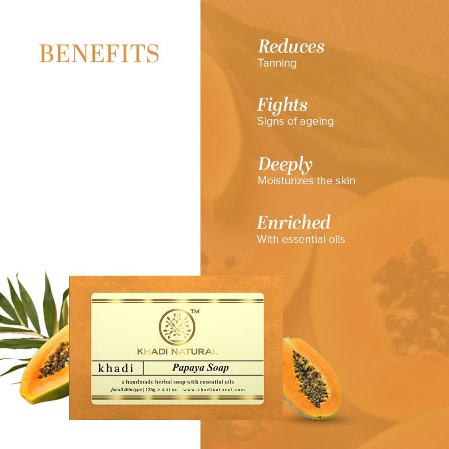 Khadi Natural Papaya Handmade Soap Reduce Wrinkles & Fine Lines