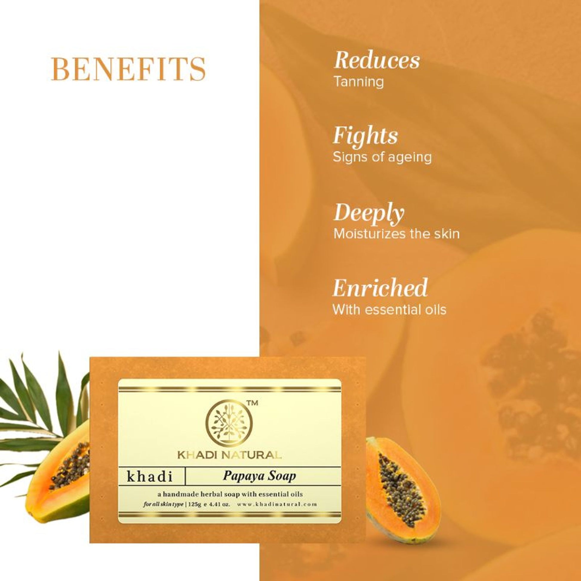 Khadi Natural Papaya Handmade Soap Reduce Wrinkles & Fine Lines
