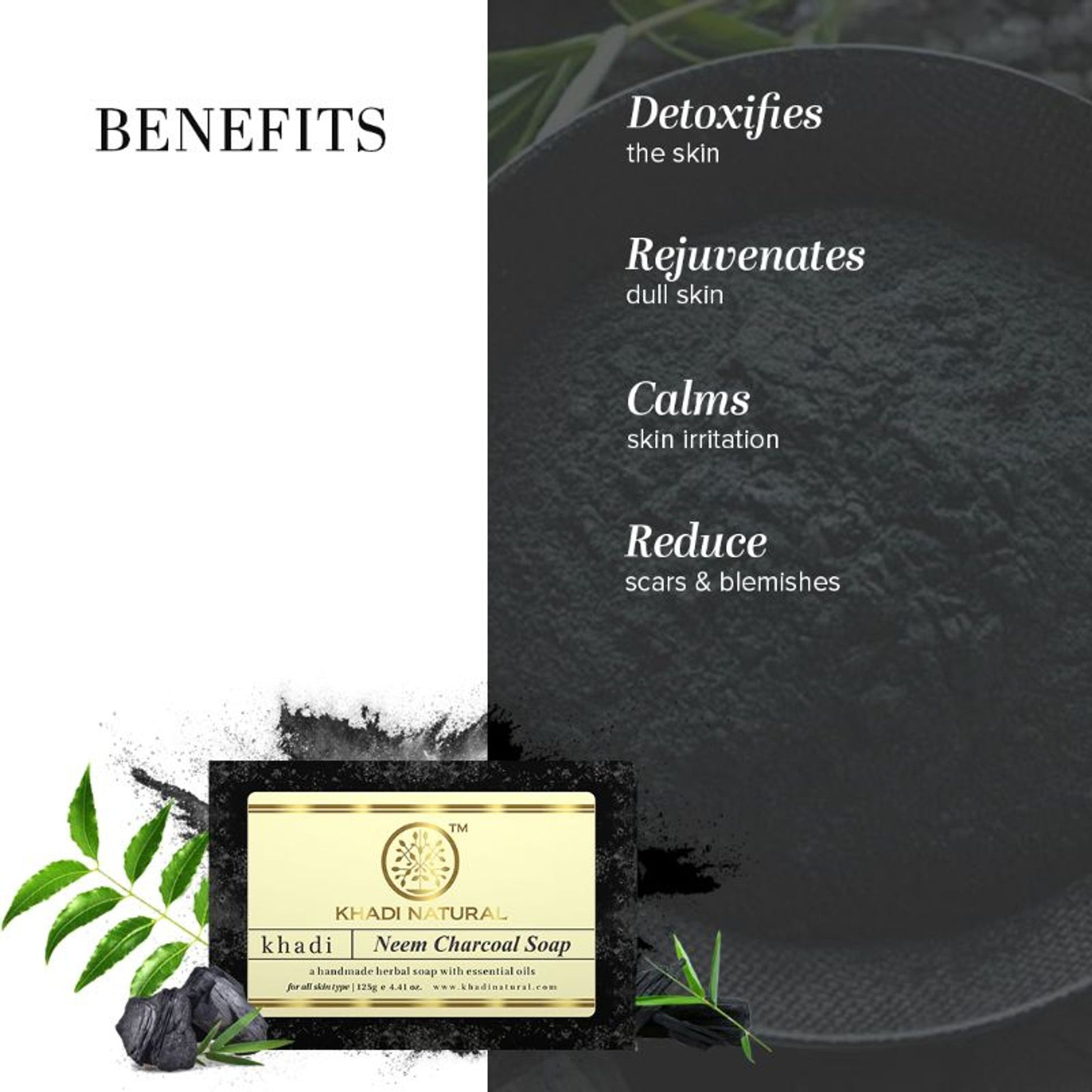 Khadi Natural Neem Charcoal Soap Reduces Acne & Blackheads