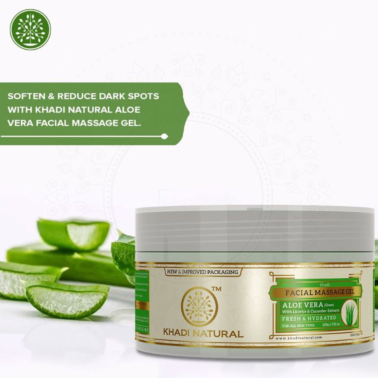 Khadi Natural Green Aloe Vera Facial Massage Gel Reduce Tan & Stress marks