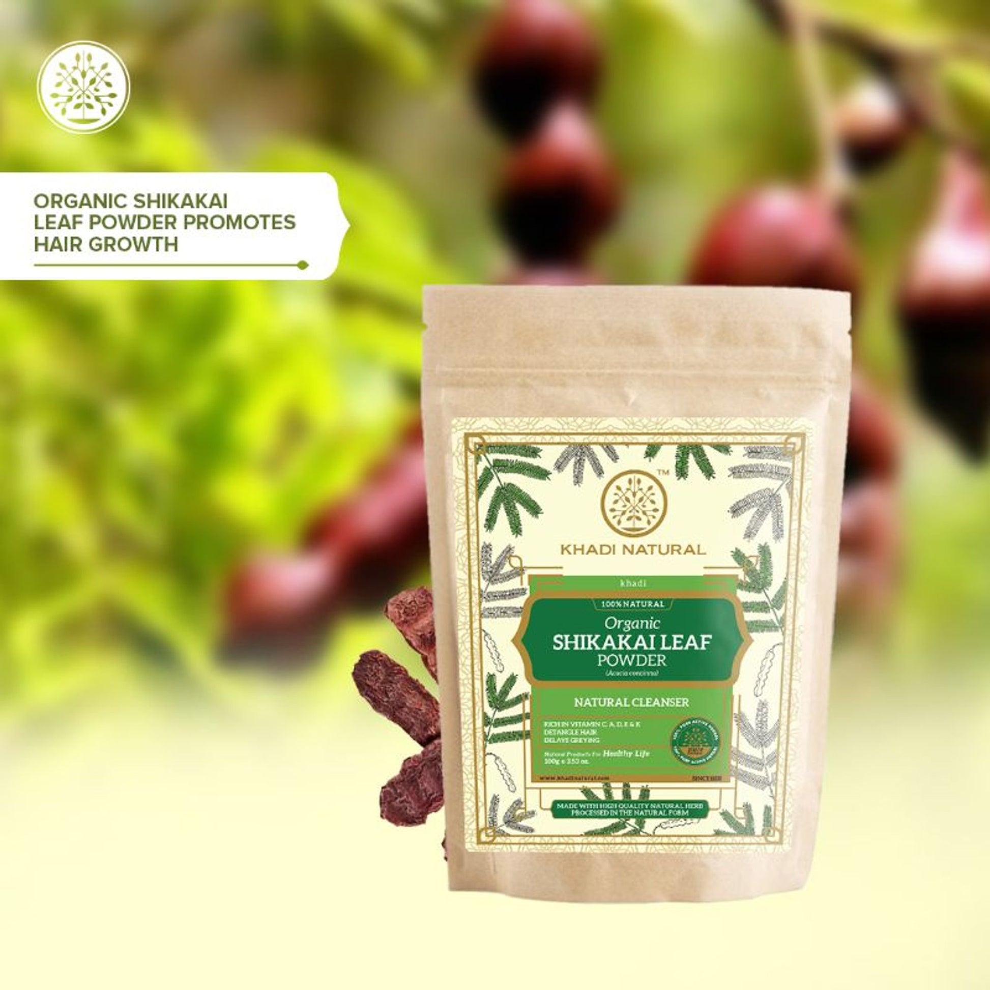 Khadi Natural Shikakai Leaf Organic Powder Anti- Dandruff & Cleanser