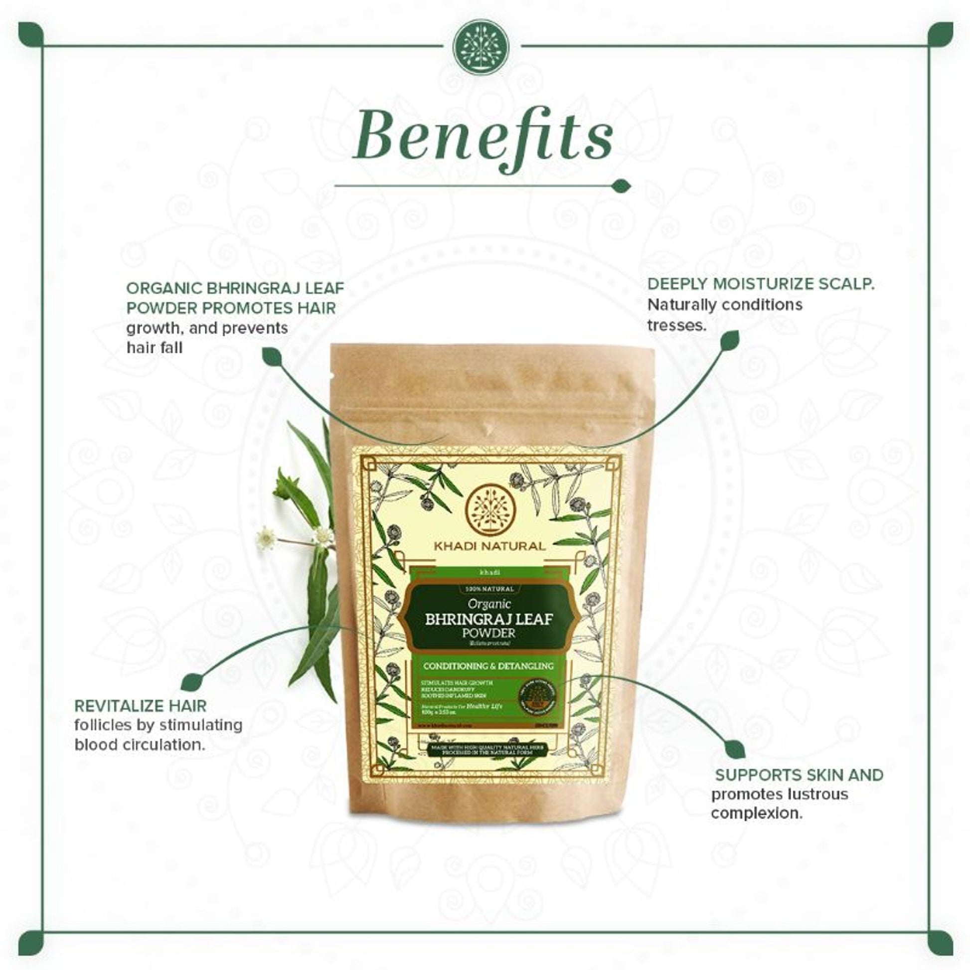 Khadi Natural Bhringraj Leaf Organic Powder Deep Moisturize Scalp