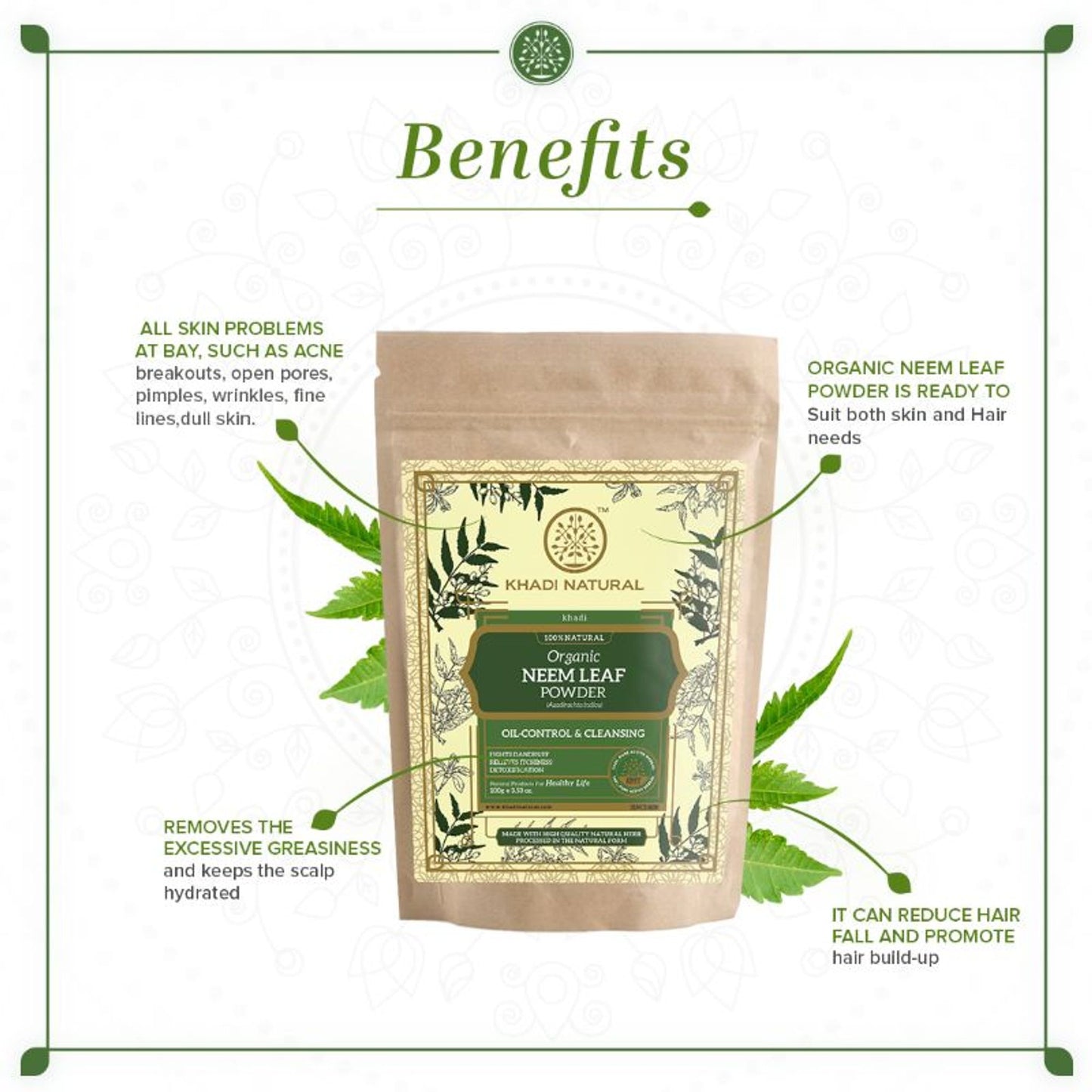 Khadi Natural Neem Leaf Organic Powder Oil Control & Deep Cleanses