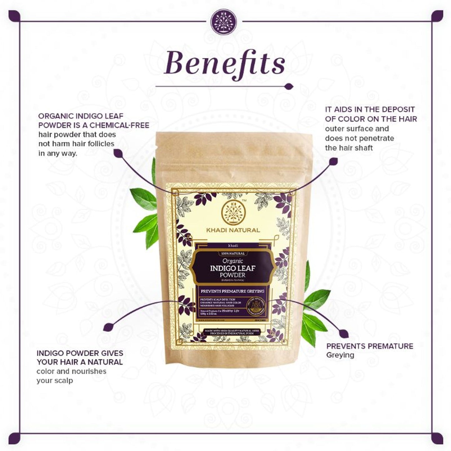 Khadi Natural Indigo Leaf Organic Powder Prevent Scalp Infection