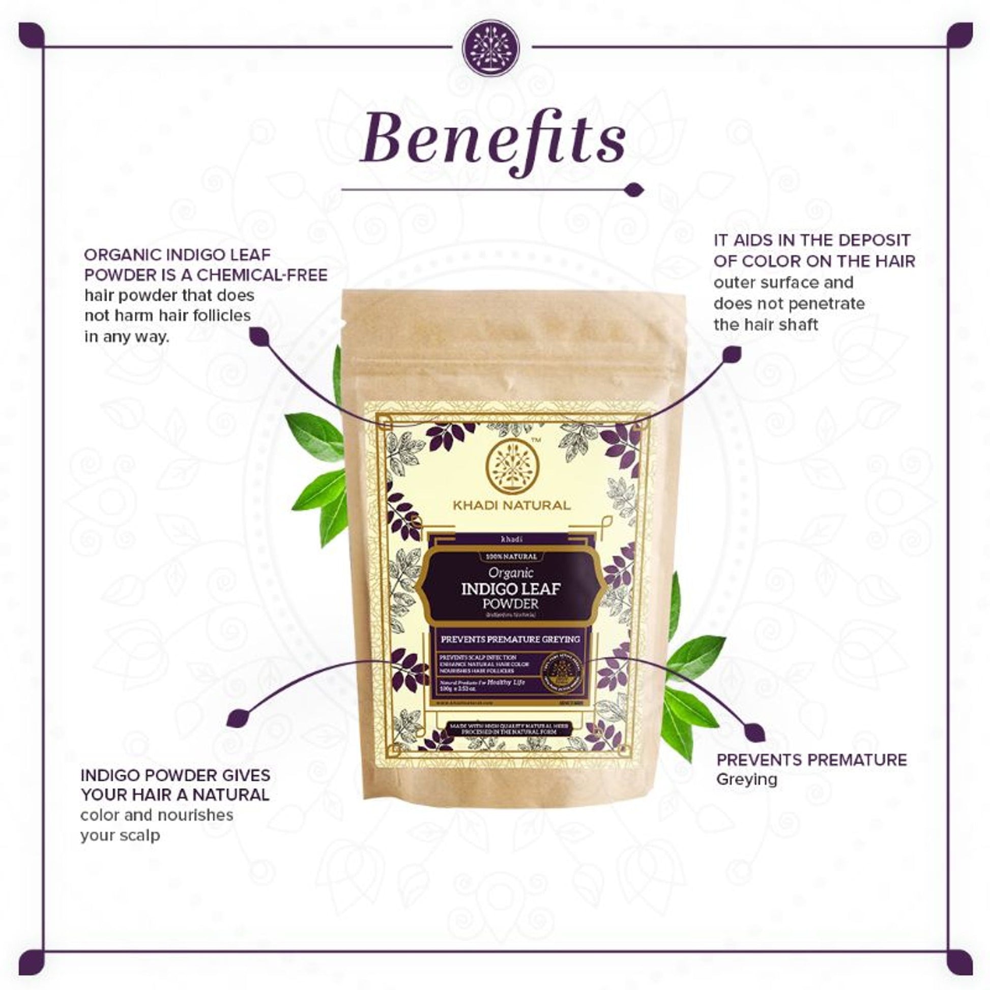 Khadi Natural Indigo Leaf Organic Powder Prevent Scalp Infection