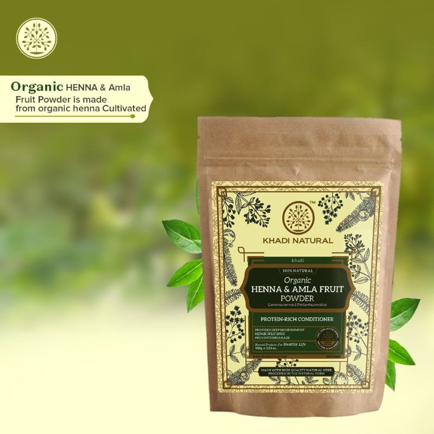 Khadi Natural Henna & Amla Fruit Organic Powder Repair Split Ends