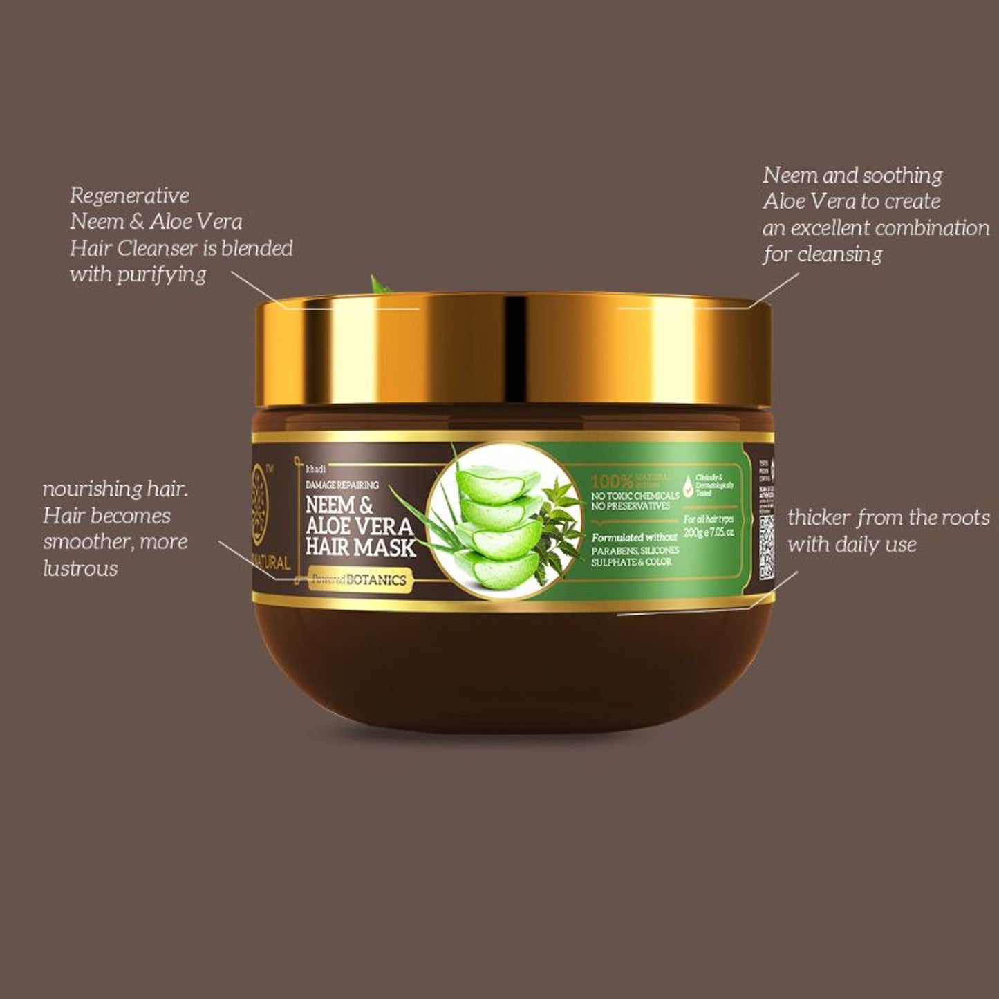 Khadi Natural Neem & Aloevera With Almond Oil & Coconut Oil Hair Mask - Powered Botanics(200gm)