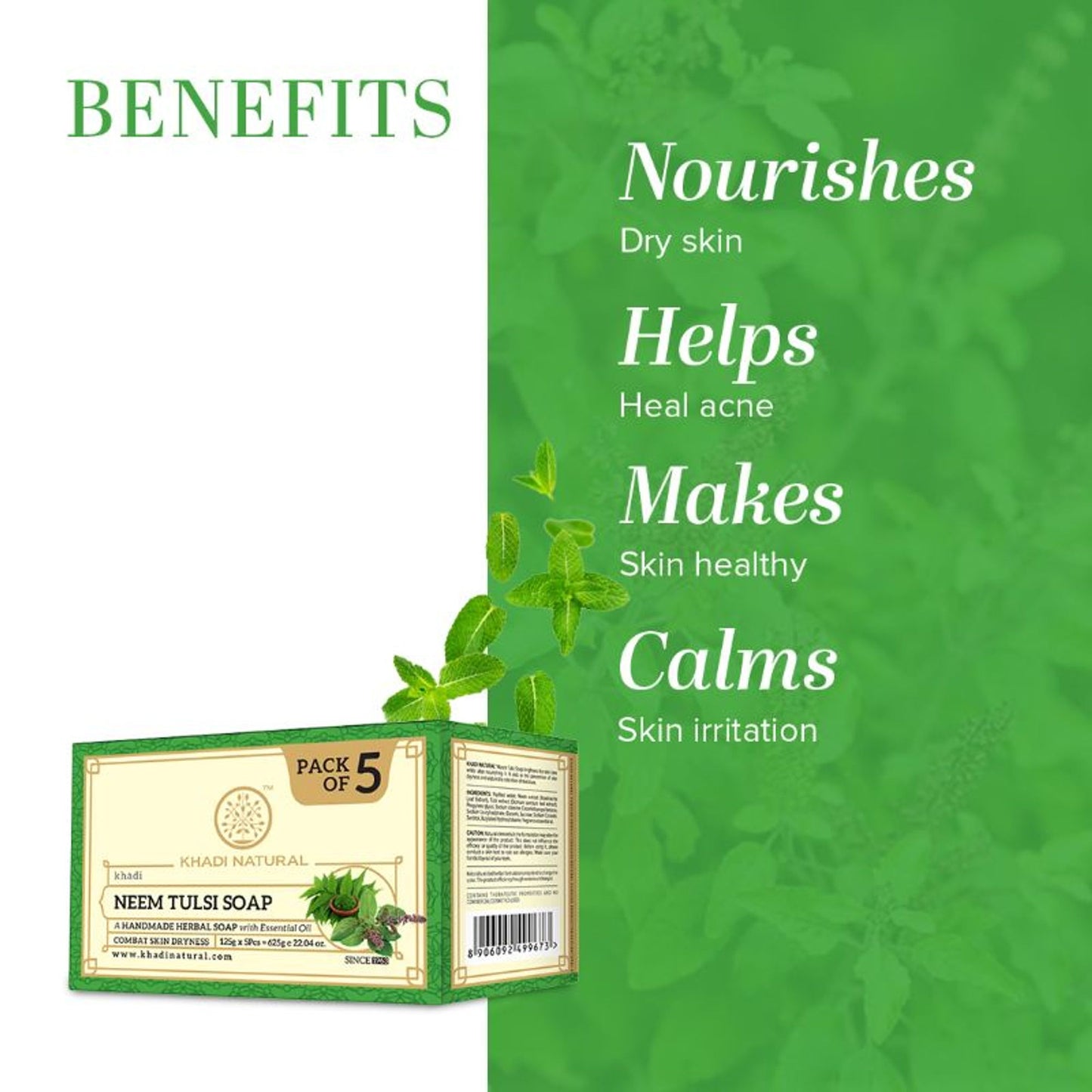Khadi Natural Neem Tulsi Handmade Soap Remove Dirt & Impurities Pack of 5