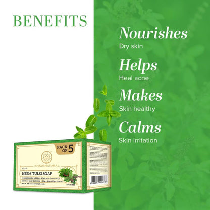 Khadi Natural Neem Tulsi Handmade Soap Remove Dirt & Impurities Pack of 5