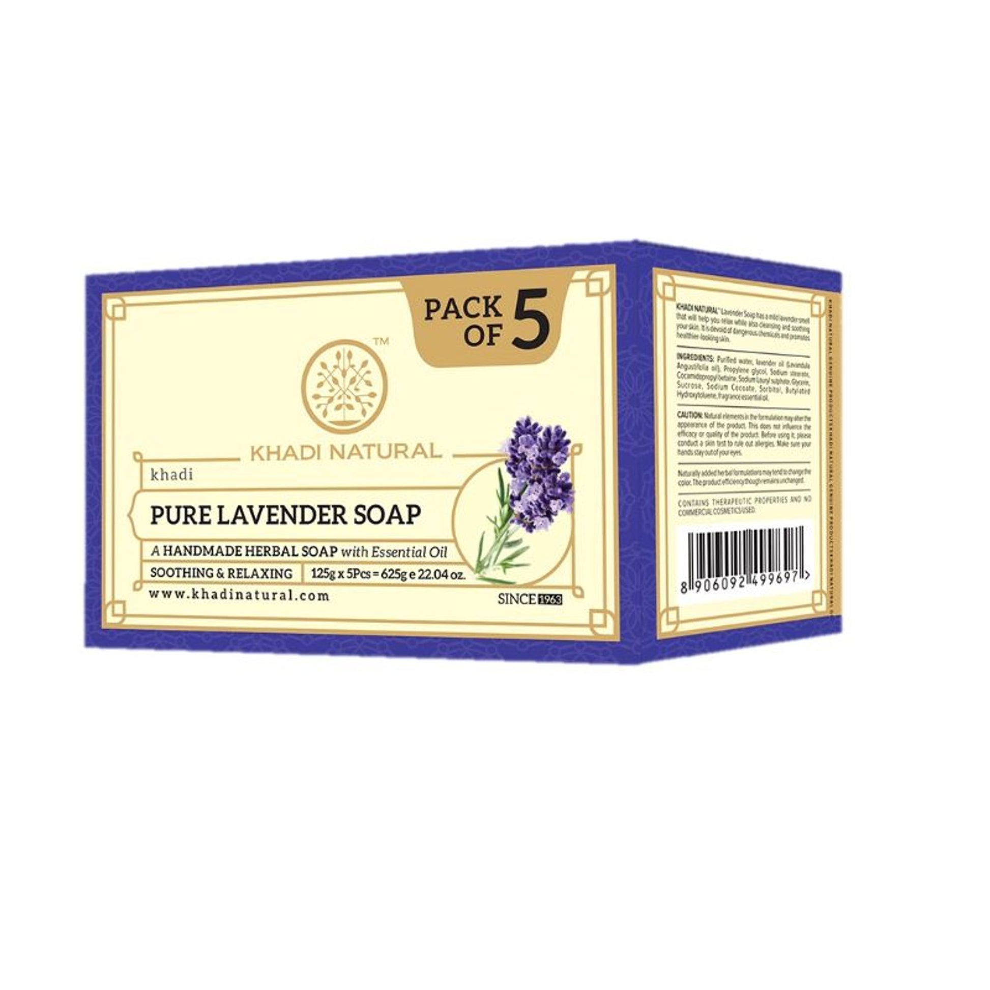 Khadi Natural Herbal Pure Lavender Handmade Soap Cleanse & Reduce Acne Pack of 5