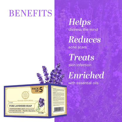 Khadi Natural Herbal Pure Lavender Handmade Soap Cleanse & Reduce Acne Pack of 5