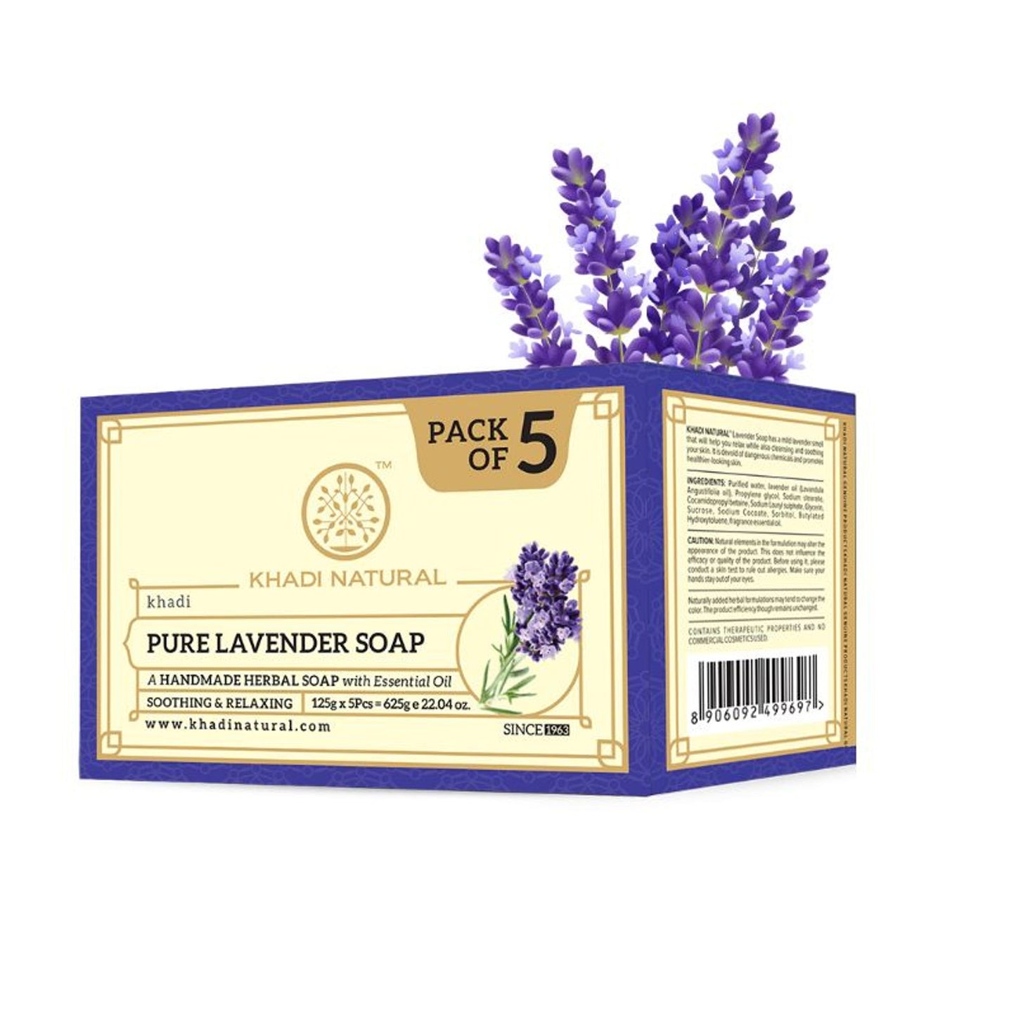 Khadi Natural Herbal Pure Lavender Handmade Soap Cleanse & Reduce Acne Pack of 5