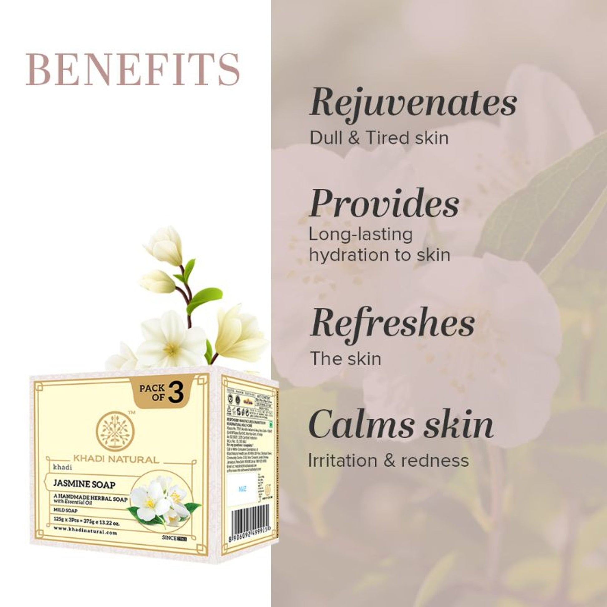 Khadi Natural Jasmine Handmade Soap Reduces Scars & Stretch Marks (Pack of 3)