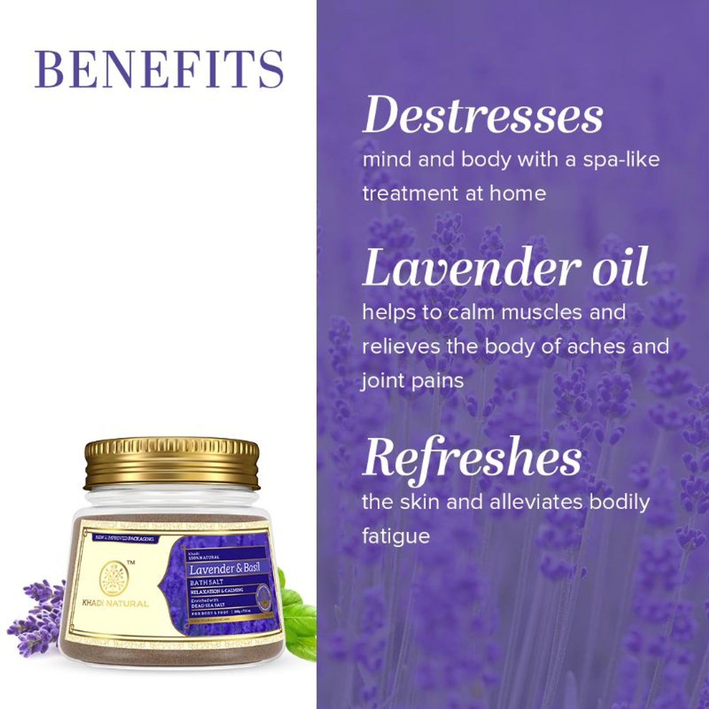 Khadi Natural Lavender Basil Bath Salt Removes Dirt & Impurities