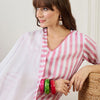 Dhiyona IE Striped Straight Kurta With Trouser & Dupatta