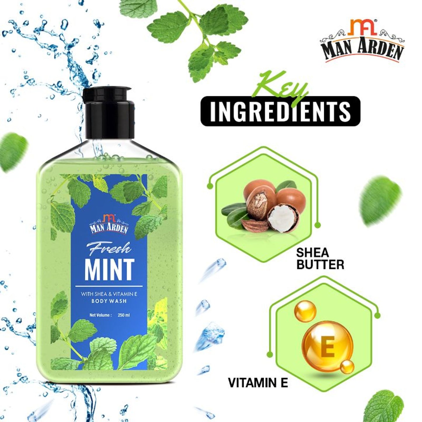 Man Arden Fresh Mint Luxury Body Wash Infused With Shea Butter & Vitamin E