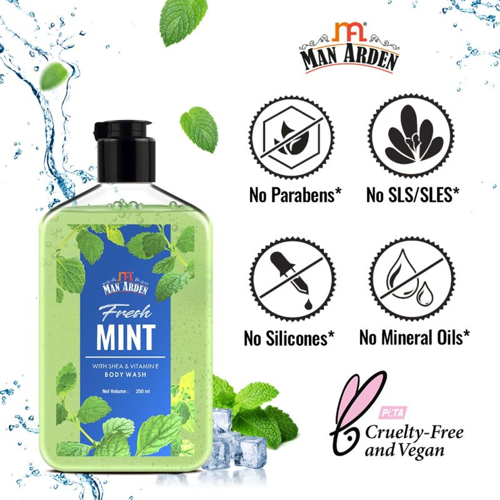 Man Arden Fresh Mint Luxury Body Wash Infused With Shea Butter & Vitamin E