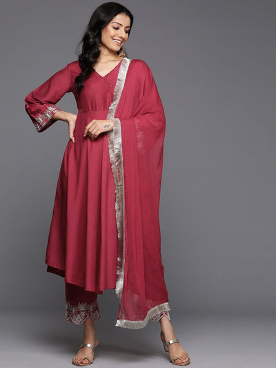 Indyancart VA Women's Angrakha Kurta with Trousers & With Dupatta