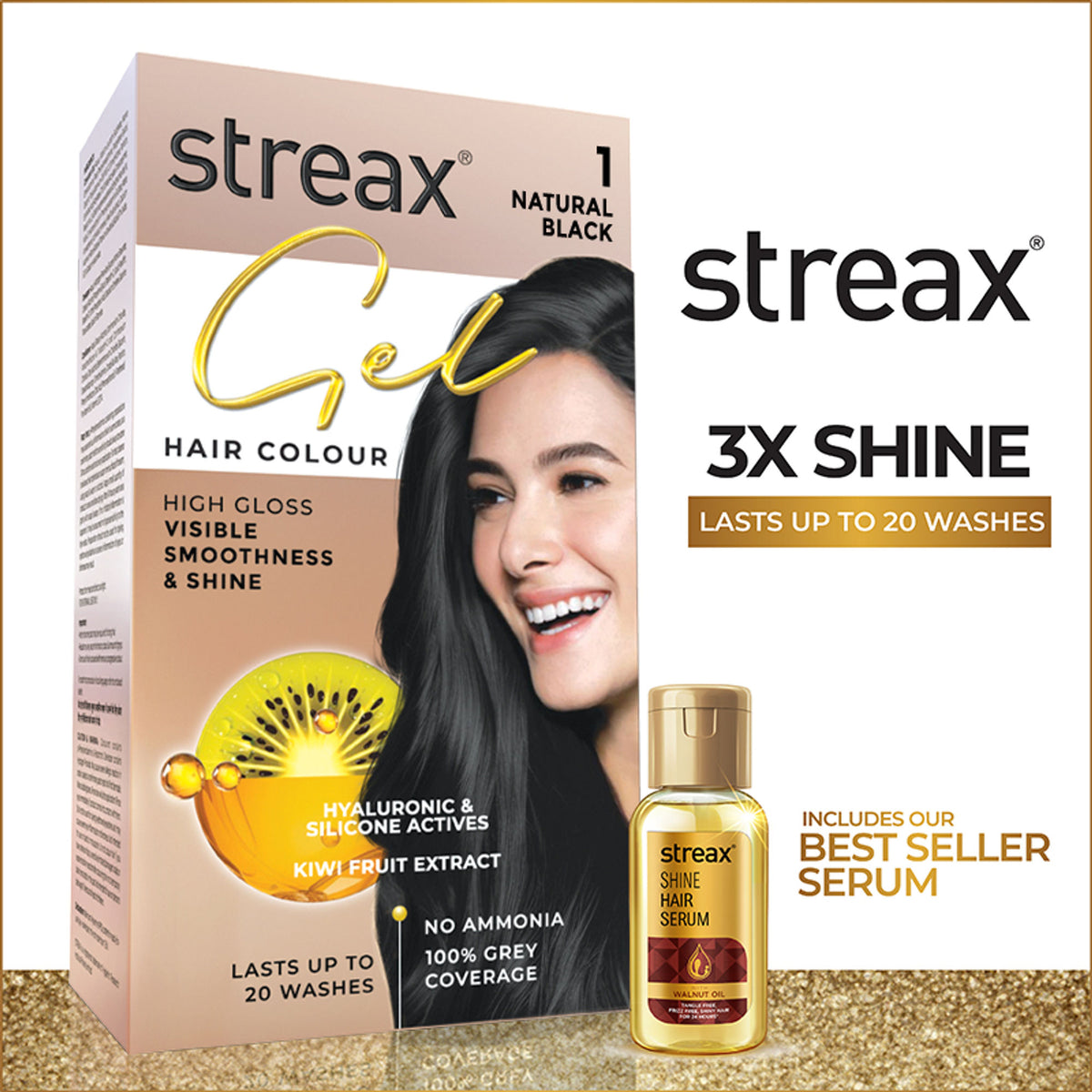 Streax Gel No Ammonia 100% Grey Coverage Hair Color - Natural Black