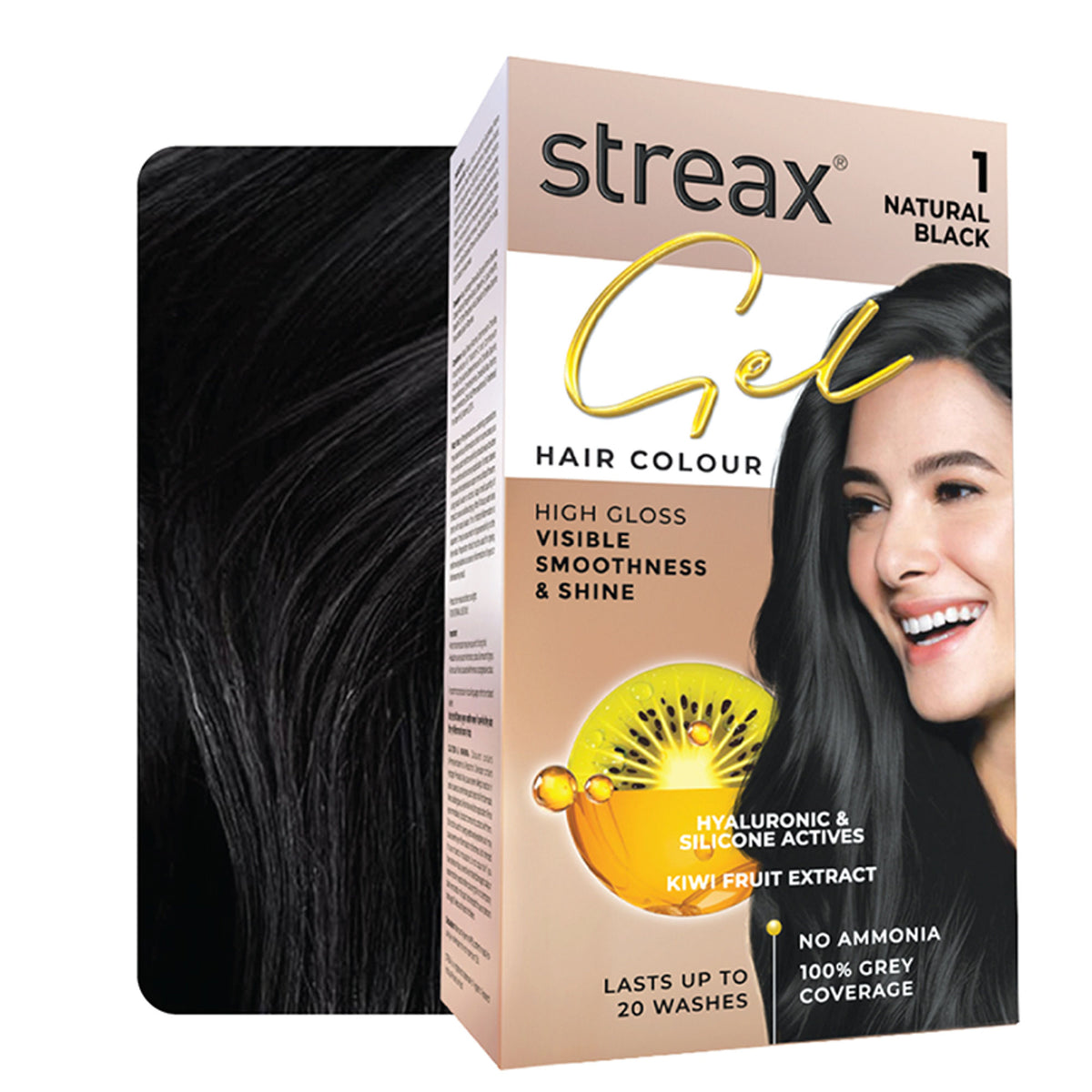 Streax Gel No Ammonia 100% Grey Coverage Hair Color - Natural Black