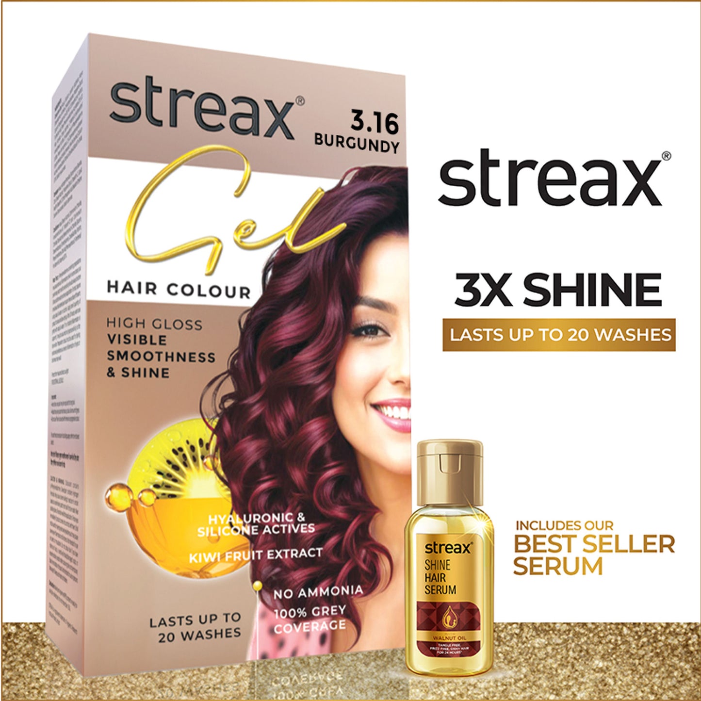 Streax Gel No Ammonia 100% Grey Coverage Hair Color - Burgundy