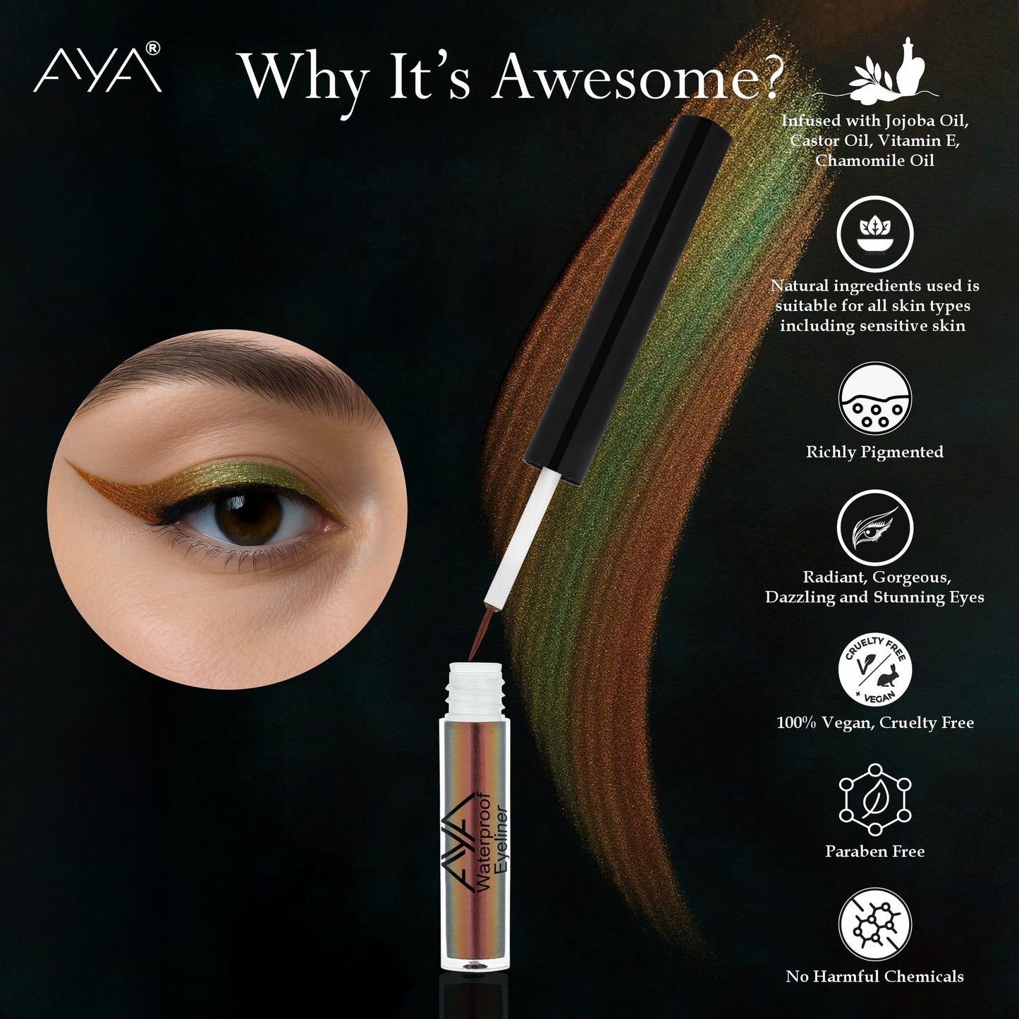AYA Waterproof Holographic Eyeliner - Copper Glint