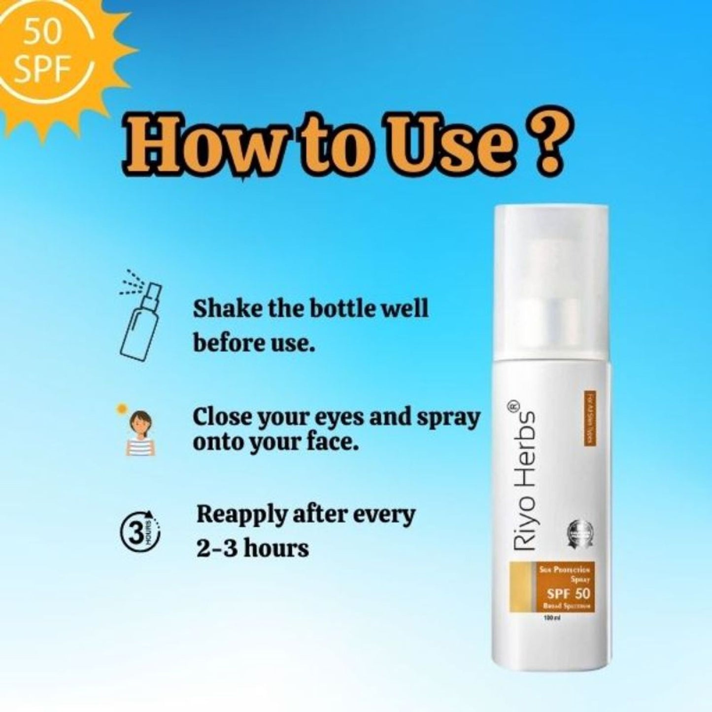 Riyo Herbs Sun Protection Spray Spf 50 Broad Spectrum With UVA-UVB Rays
