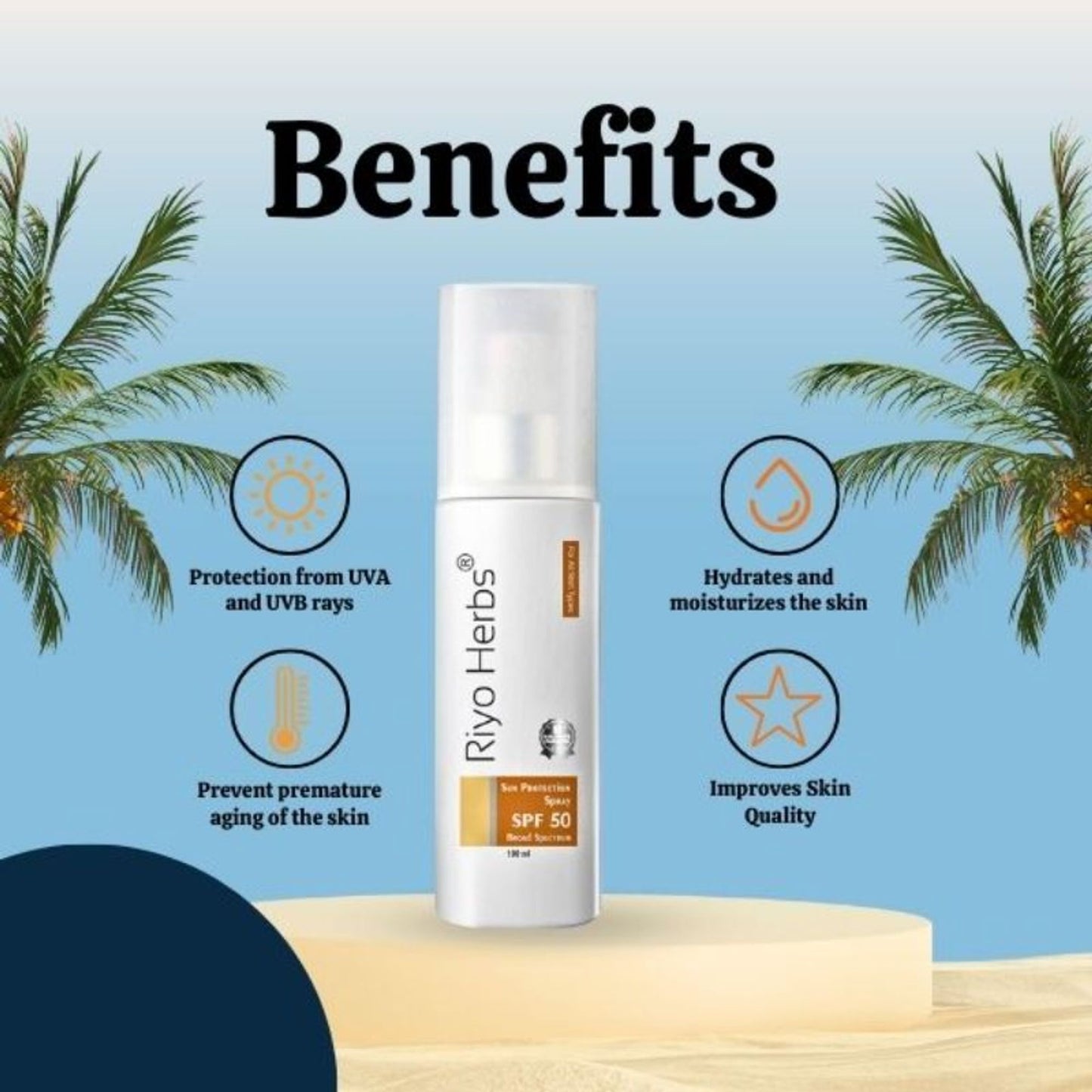 Riyo Herbs Sun Protection Spray Spf 50 Broad Spectrum With UVA-UVB Rays