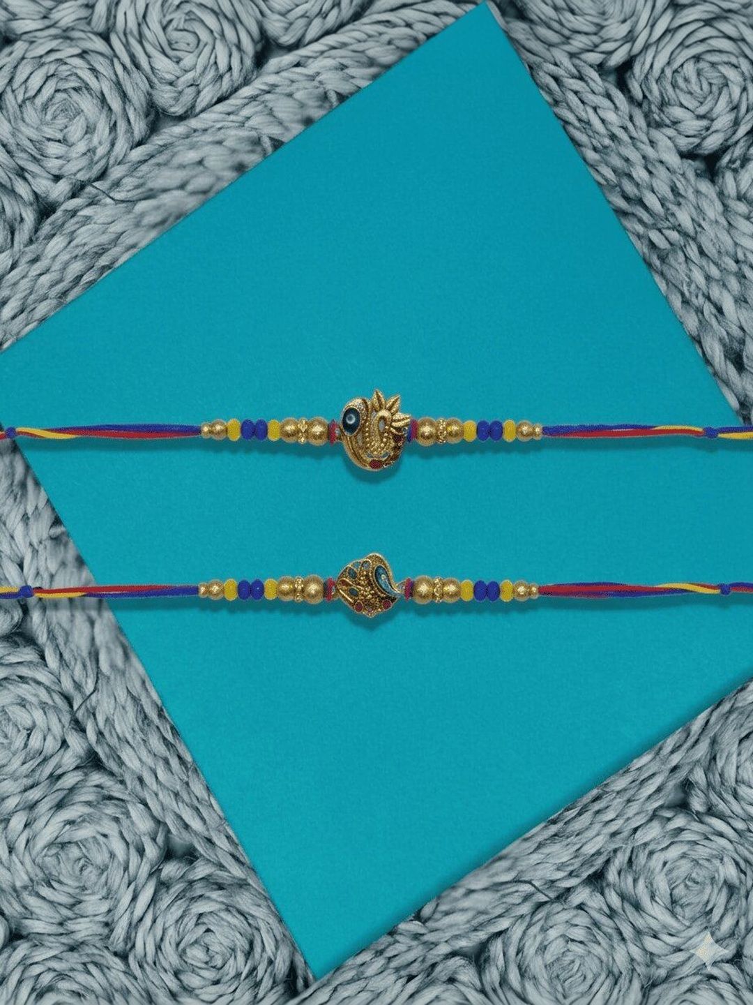 Anouk Set Of 2 Peacock Design Thread Rakhi With Roli Chawal Chandan Mishri