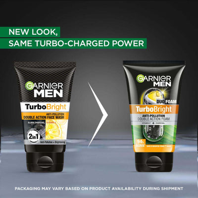Garnier Men Turbo Bright Double Action Foam, Vitamin C + Charcoal Anti Pollution Foam