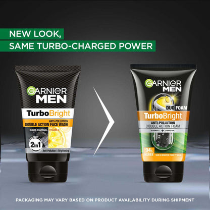 Garnier Men Turbo Bright Double Action Foam, Vitamin C + Charcoal Anti Pollution Foam