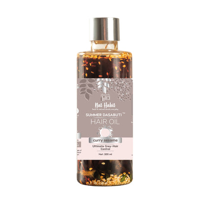 Nat Habit Curry Sesame Grey Hair Control Ayurvedic Oil With Indigo And Curry Leaves