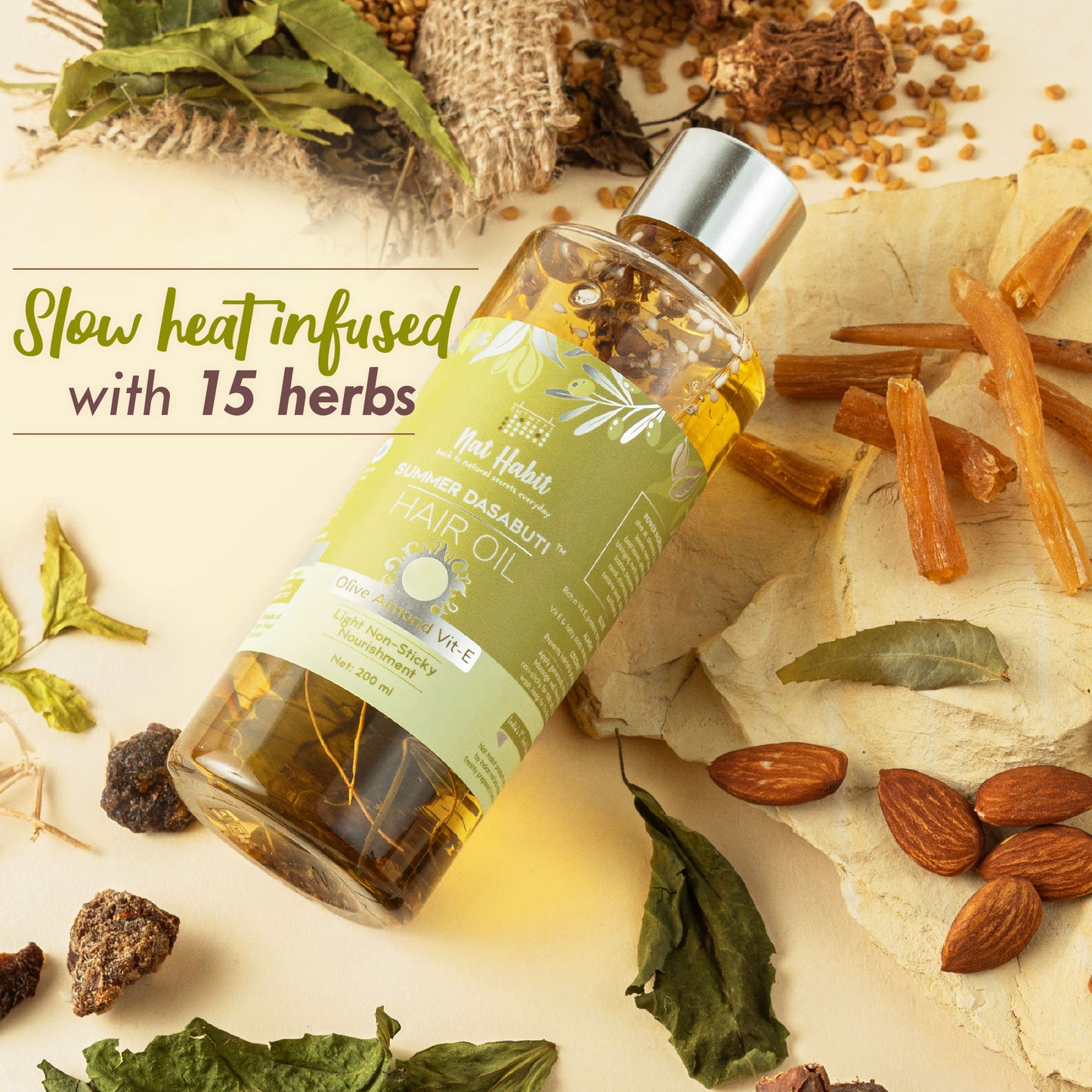 Nat Habit Olive Almond Vitamin E Light Hair Oil With Amla, Bhringraj, Methi, Vetiver & Sesame