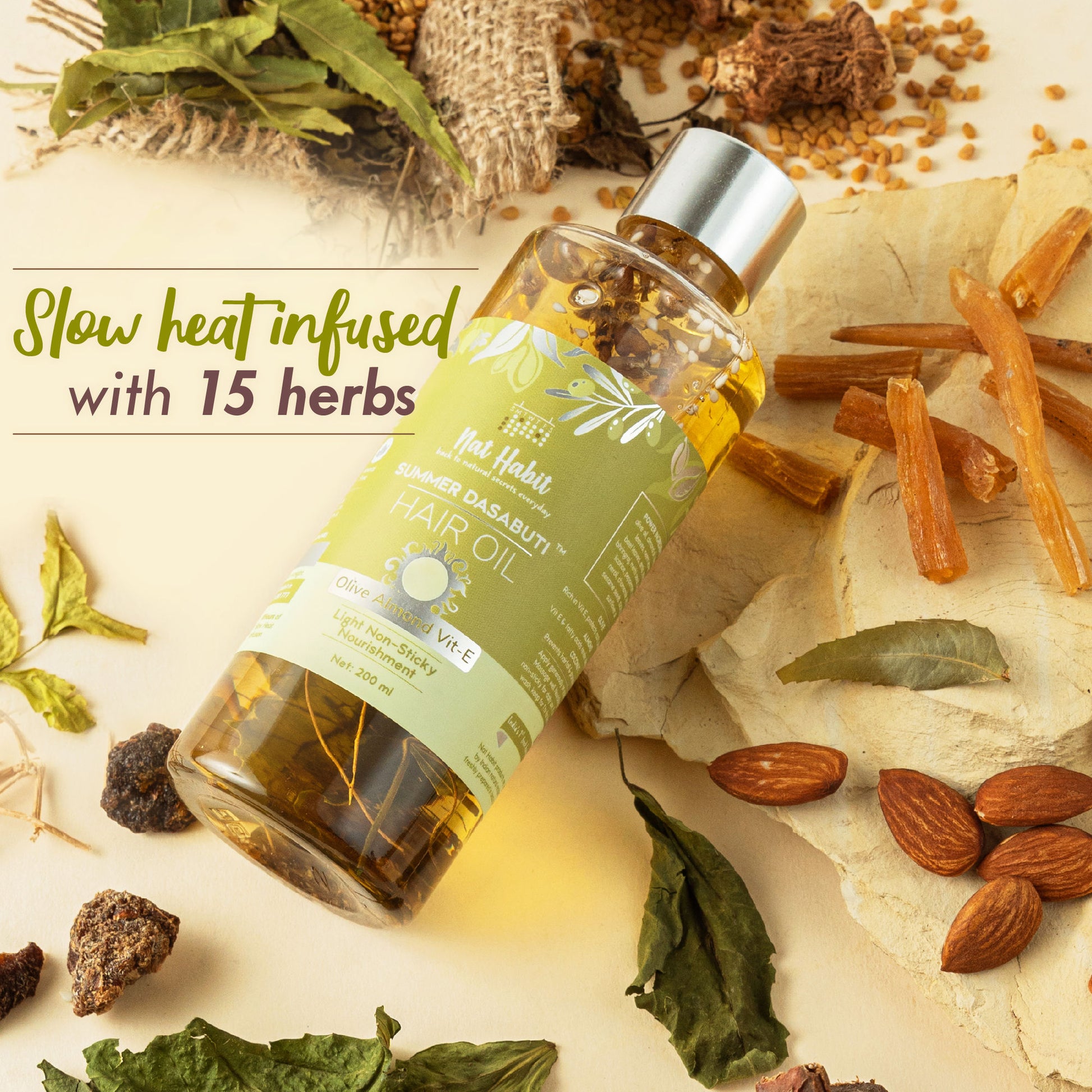 Nat Habit Olive Almond Vitamin E Light Hair Oil With Amla, Bhringraj, Methi, Vetiver & Sesame