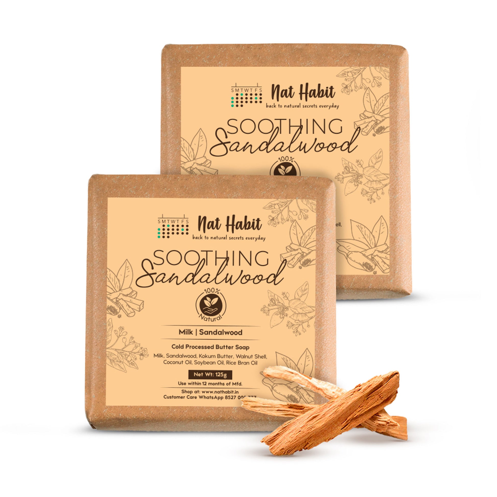 Nat Habit Cold Process Ayurvedic Chandan Sandalwood Handmade Butter Soap for Radiant Skin Face Glow