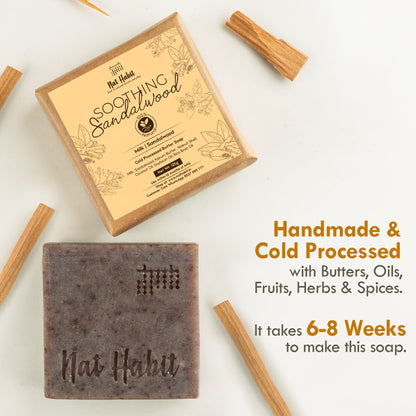 Nat Habit Cold Process Ayurvedic Chandan Sandalwood Handmade Butter Soap for Radiant Skin Face Glow