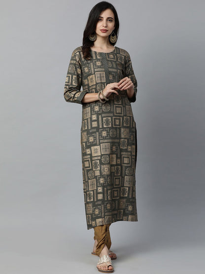 Dhiyona IE Women Green Printed Straight Kurta