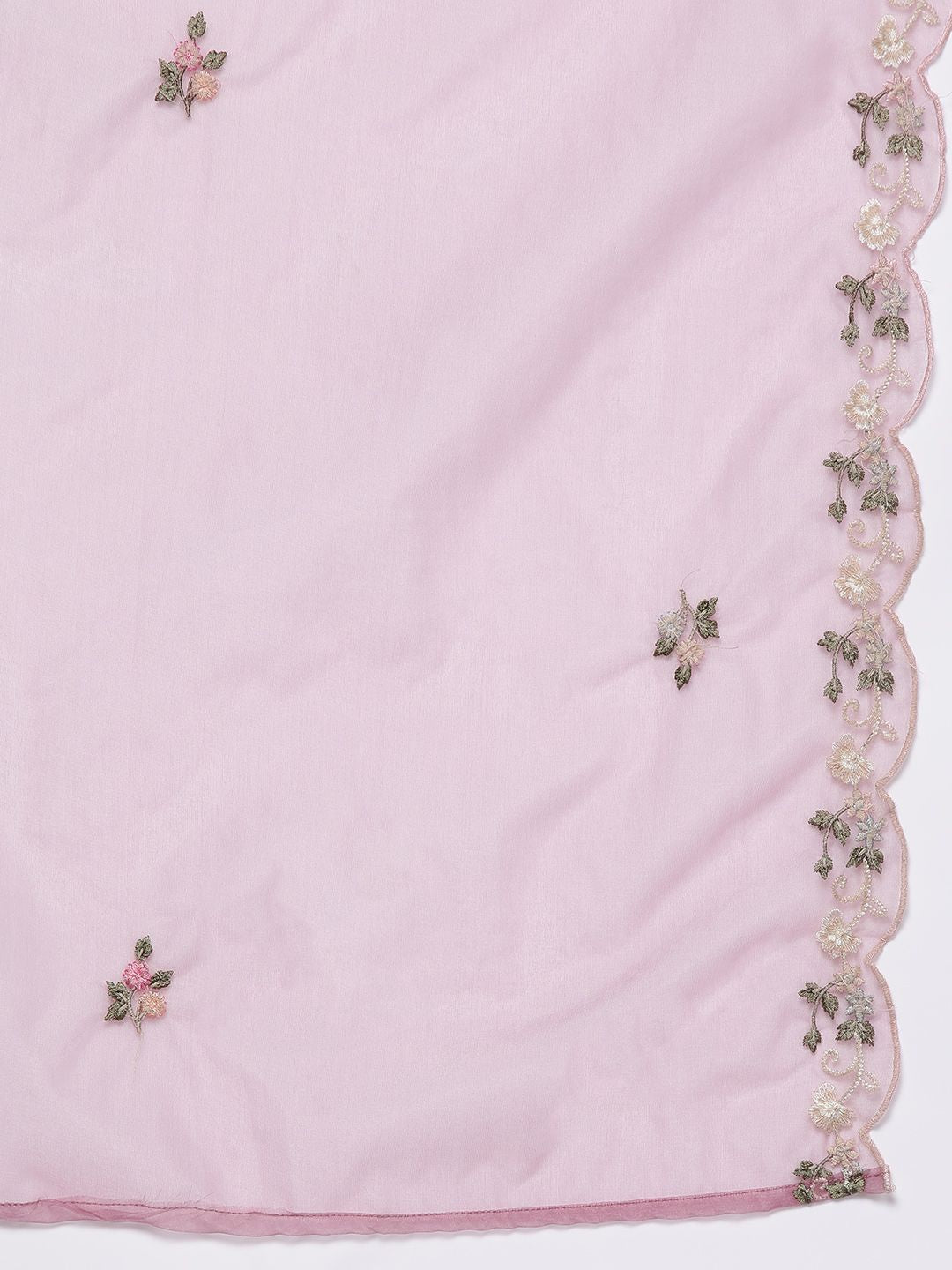 Indyancart IE Plus Size Floral Embroidered Regular Thread Work Kurta with Trousers & Dupatta