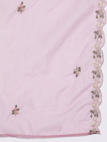 Indyancart IE Plus Size Floral Embroidered Regular Thread Work Kurta with Trousers & Dupatta
