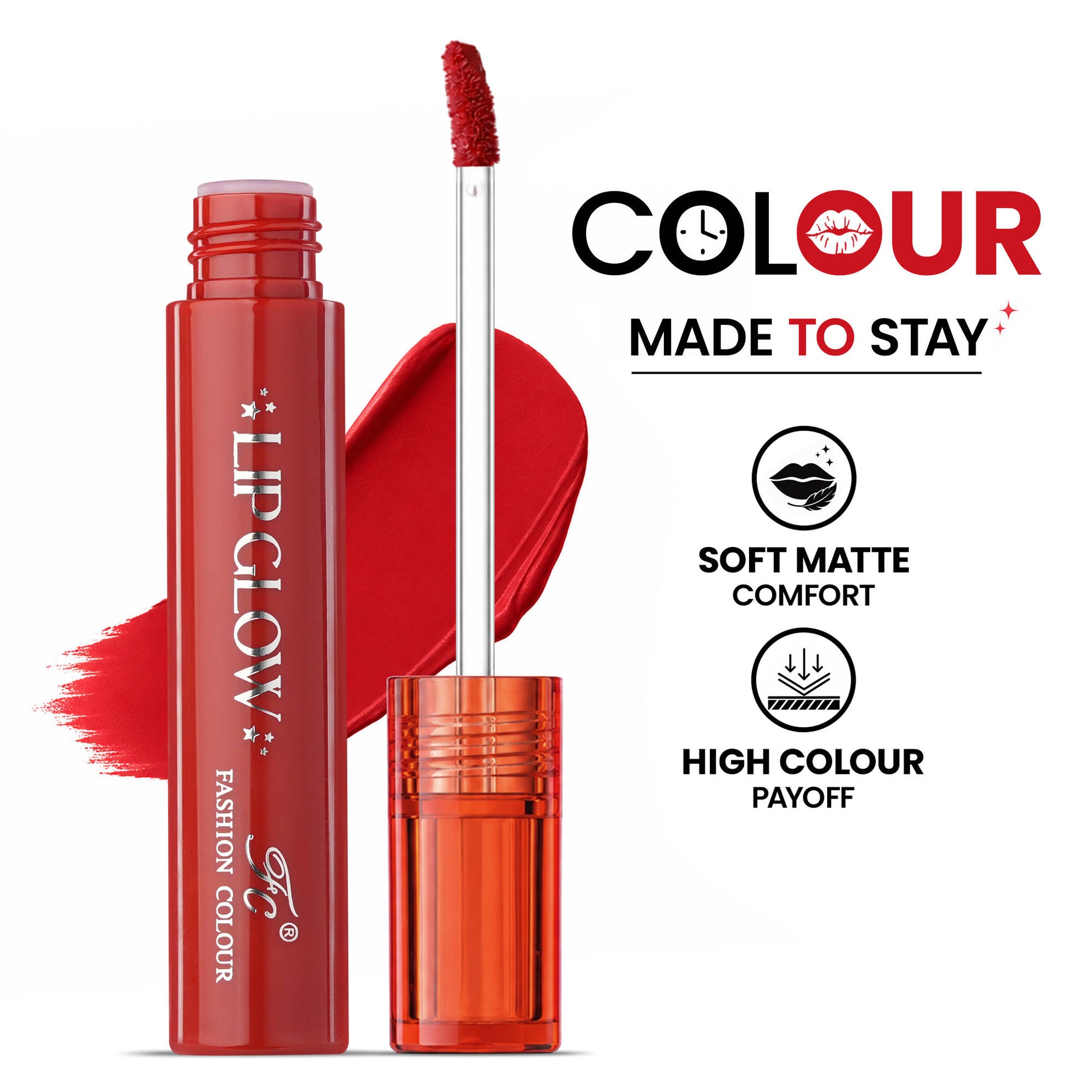 FASHION COLOUR Pretty Lip Glow Liquid Lipstick - Vivid Red
