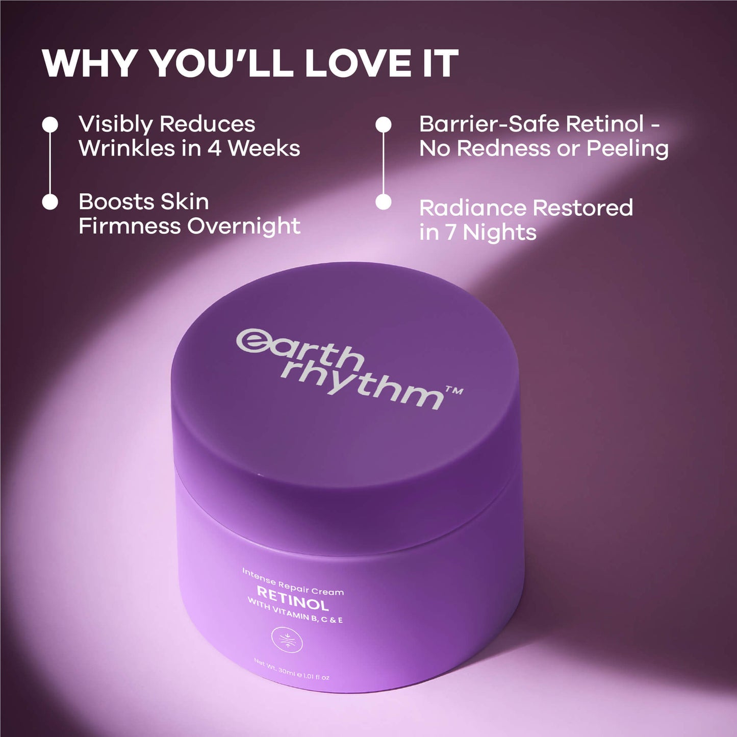 Earth Rhythm Retinol Intense Repair Night Cream, Firms Skin and Fades Premature Wrinkles
