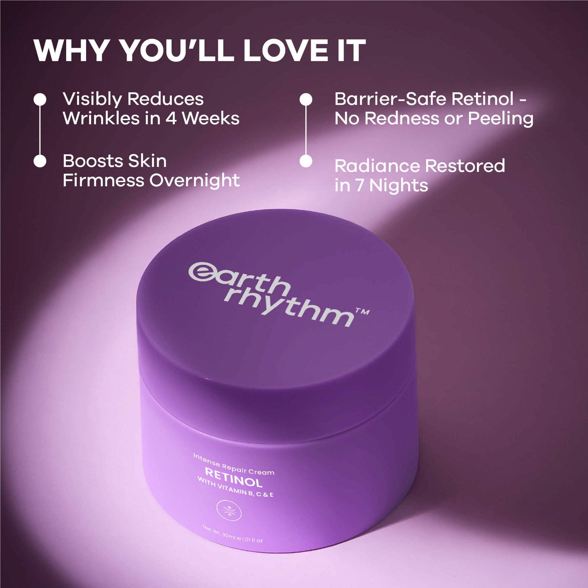 Earth Rhythm Retinol Intense Repair Night Cream, Firms Skin and Fades Premature Wrinkles