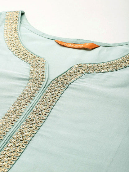 Indyancart IE Embroidered Sequinned Kurta With Trousers & Dupatta