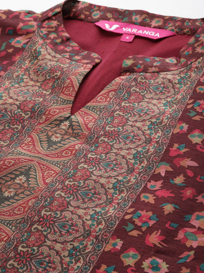 Indyancart VA Women's Floral Printed Regular Chanderi Silk Kurta with Trousers & With Dupatta