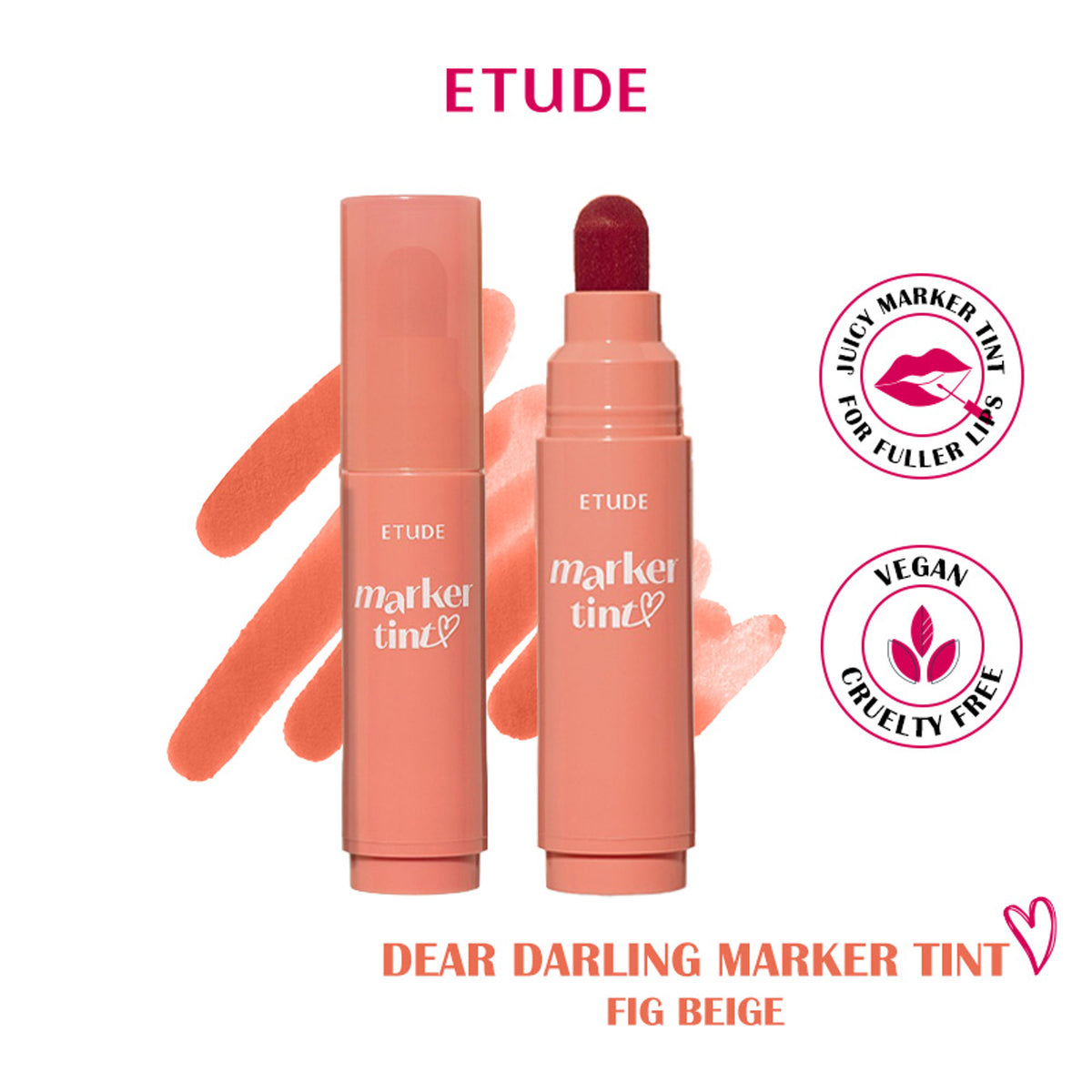 ETUDE Dear Darling Marker Tint in shade 09 Fig Beige, showing the product packaging and applicator with soft beige color