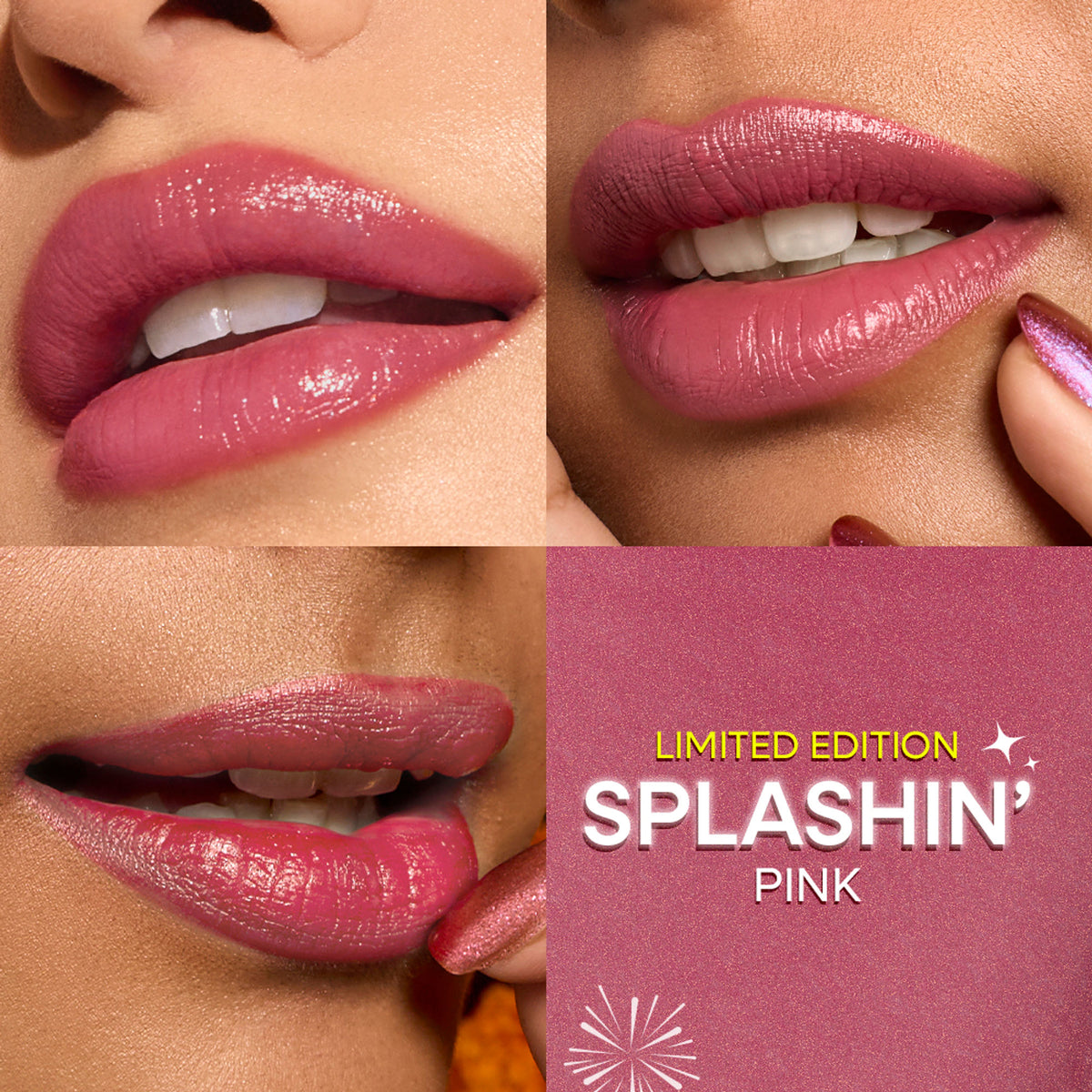 Nykaa Ultra Silk Hydrating Satin Serum Creme Glitter Lipstick with Hyaluronic Acid, featuring a shimmering pink lipstick in a sleek tube.
