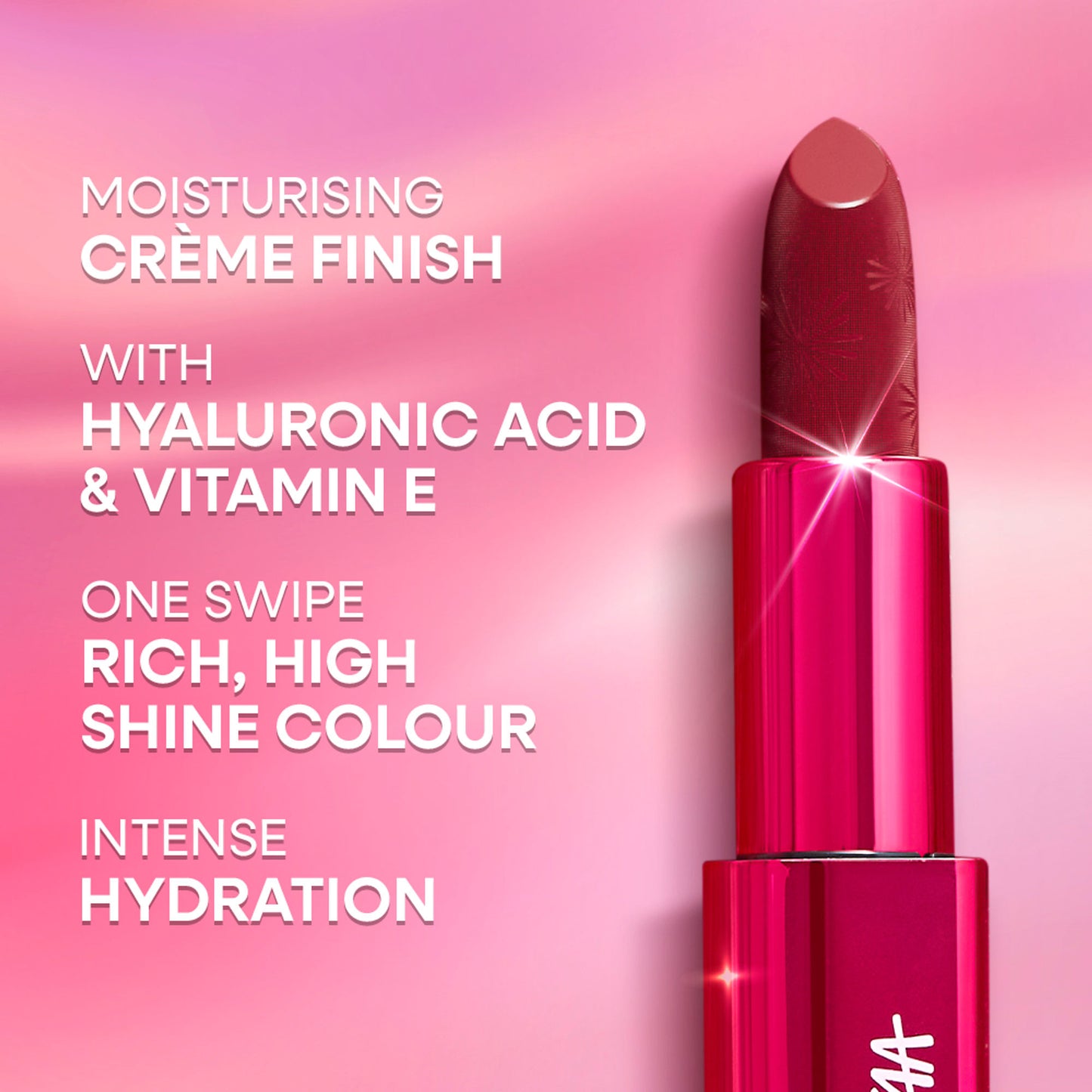 Nykaa Ultra Silk Hydrating Satin Serum Creme Glitter Lipstick with Hyaluronic Acid - Gleamin
