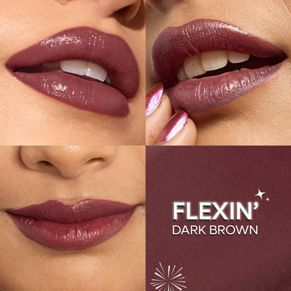 Nykaa Ultra Silk Hydrating Satin Serum Creme Glitter Lipstick in Flexin with hyaluronic acid, featuring a shimmering, smooth lip finish.
