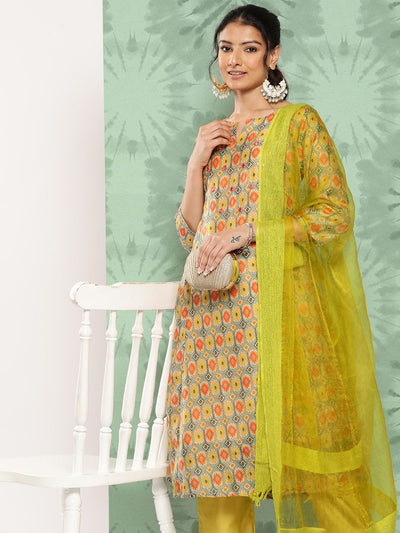 Indyancart VA Women's Ethnic Motifs Printed Panelled Kurta with Trousers & With Dupatta